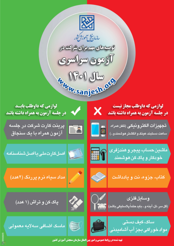 وسایل لازم برای کنکور ۱۴۰۱ (سر جلسه چی ببریم) وسایل مورد نیاز کنکور